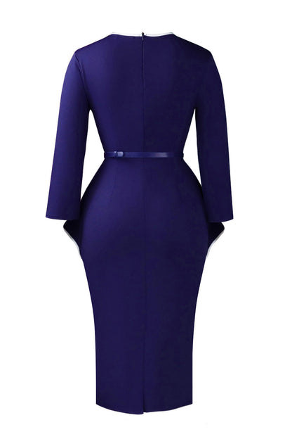 Contrast Trim Belted Peplum Midi Dress Lavish Daily