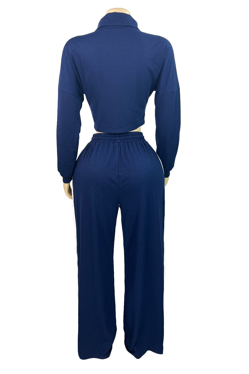 Striped Patchwork Zip-Up Top & Wide Leg Pants Set Lavish Daily