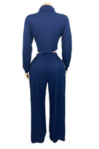 Striped Patchwork Zip-Up Top & Wide Leg Pants Set Lavish Daily