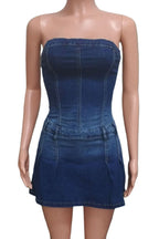 Pleated Denim Mini Dress Lavish Daily