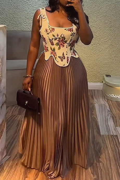 Printed Crop Tank with High Waist Pleated Skirt Lavish Daily