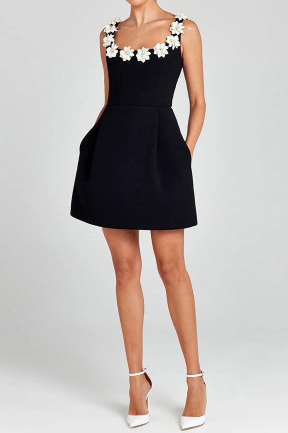 Square Collar Flower Bandage Mini Dress Lavish Daily