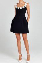 Square Collar Flower Bandage Mini Dress Lavish Daily