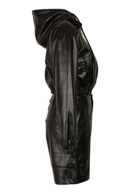 Faux Leather Hooded & Shorts Set Lavish Daily