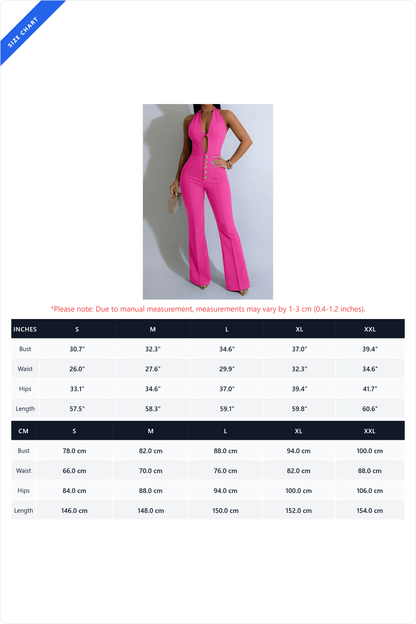 Halter Keyhole Button-Front Flared Jumpsuit Lavish Daily