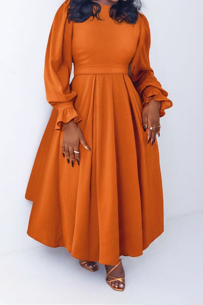 Plus Size Ruffle Cuff Pleated A-Line Midi Dress Lavish Daily