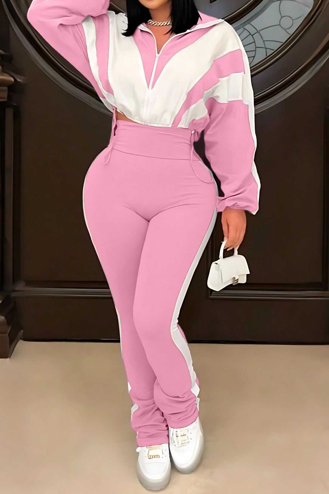 Sporty Color Block 2-Piece Tracksuit Lavish Daily