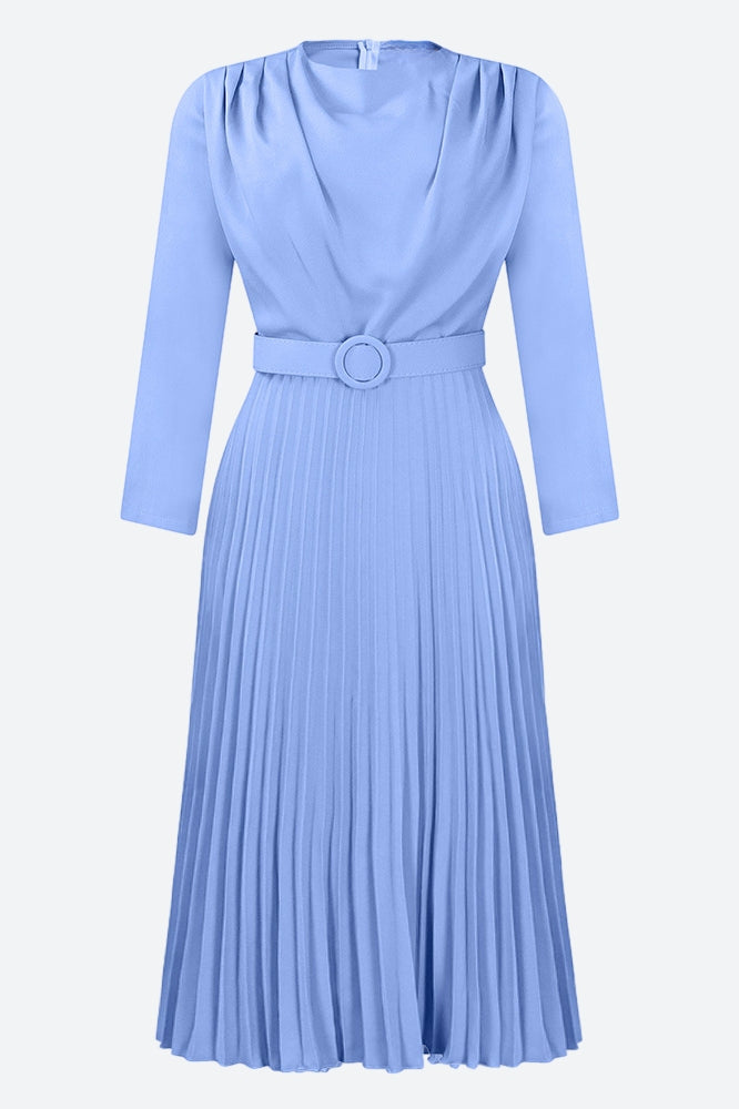 Elegant Pleated Career Solid Dress Lavish Daily