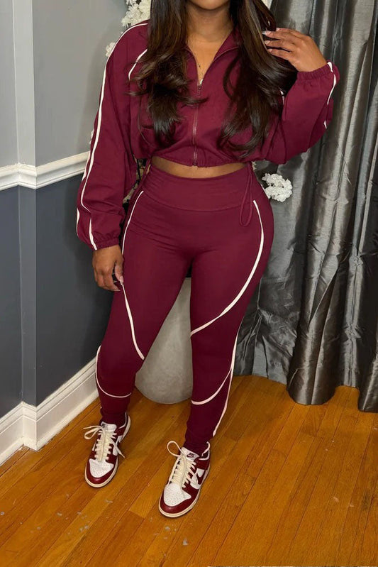 Contrast Piping Zip-Up Track Jacket & Legging Set Lavish Daily