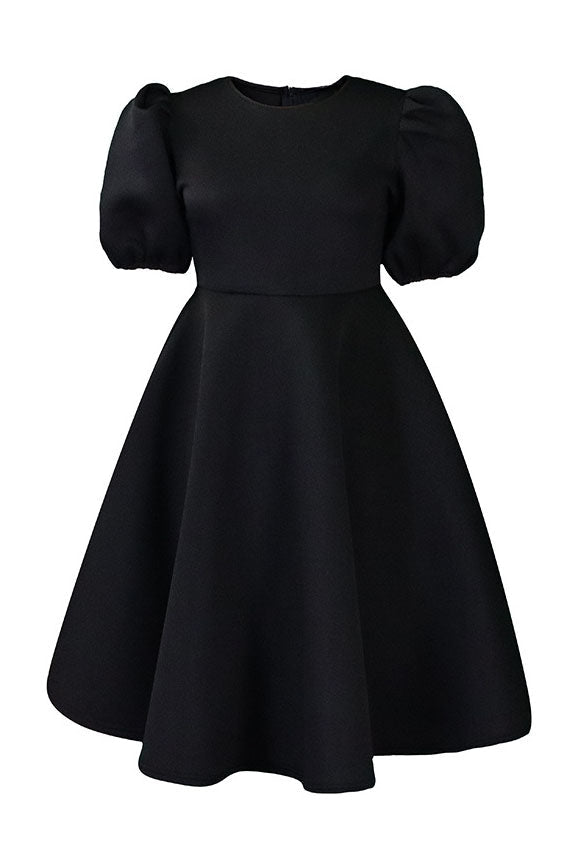 Round Neck Sleeve Slim Waist Swing A-Line Dress Lavish Daily