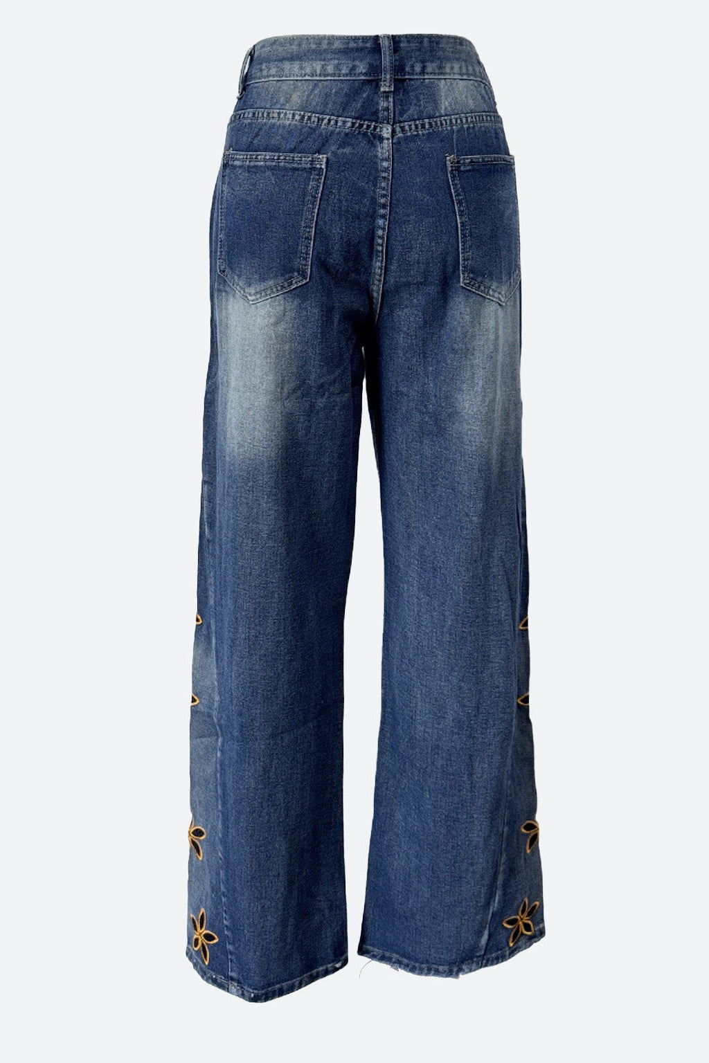 Wide Leg Floral Embroidered Denim Jeans Lavish Daily