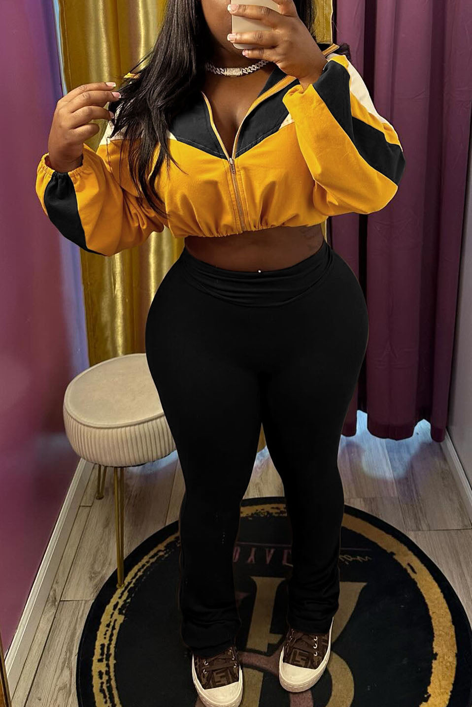 Color block Zip Top & Pants Set Lavish Daily