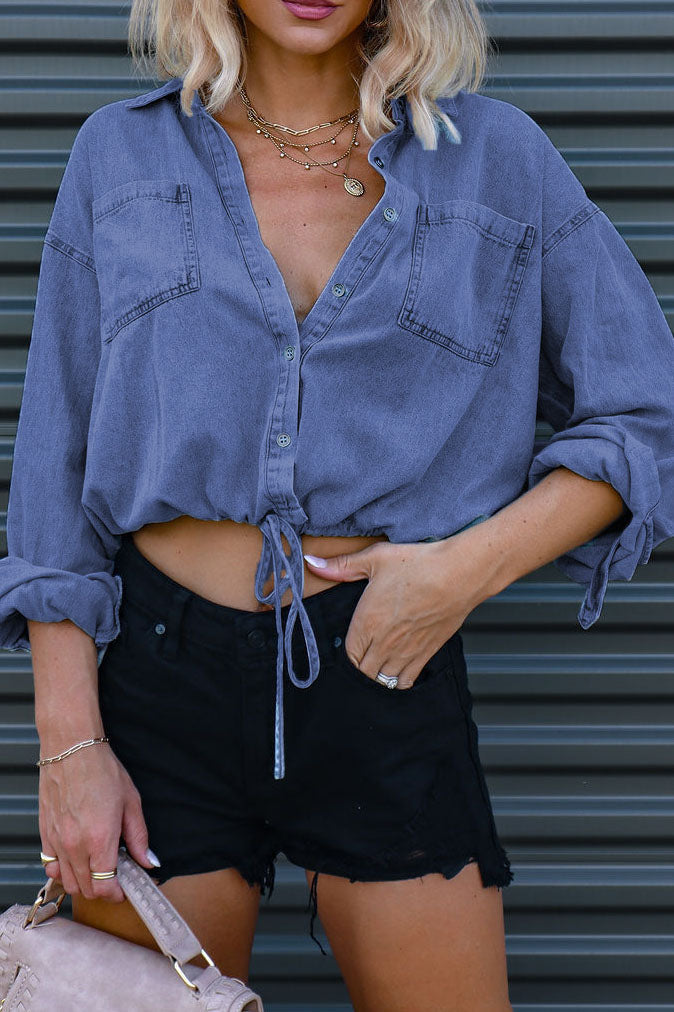 Long Sleeve Button Down Blouses Denim Shirt Lavish Daily