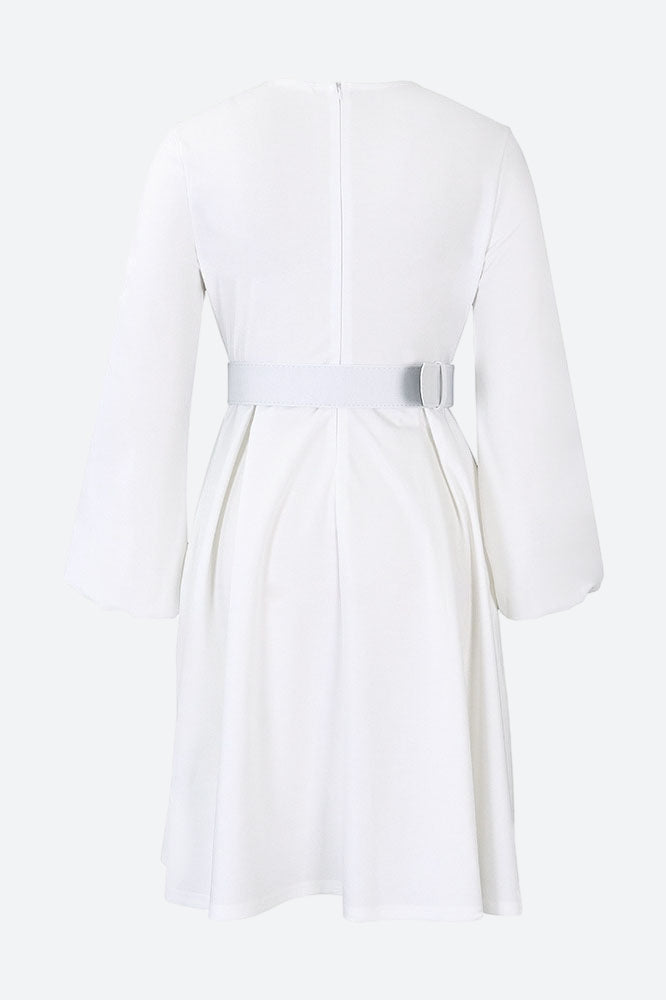 Crew-Neck Long Sleeve High Waisted Dress Lavish Daily