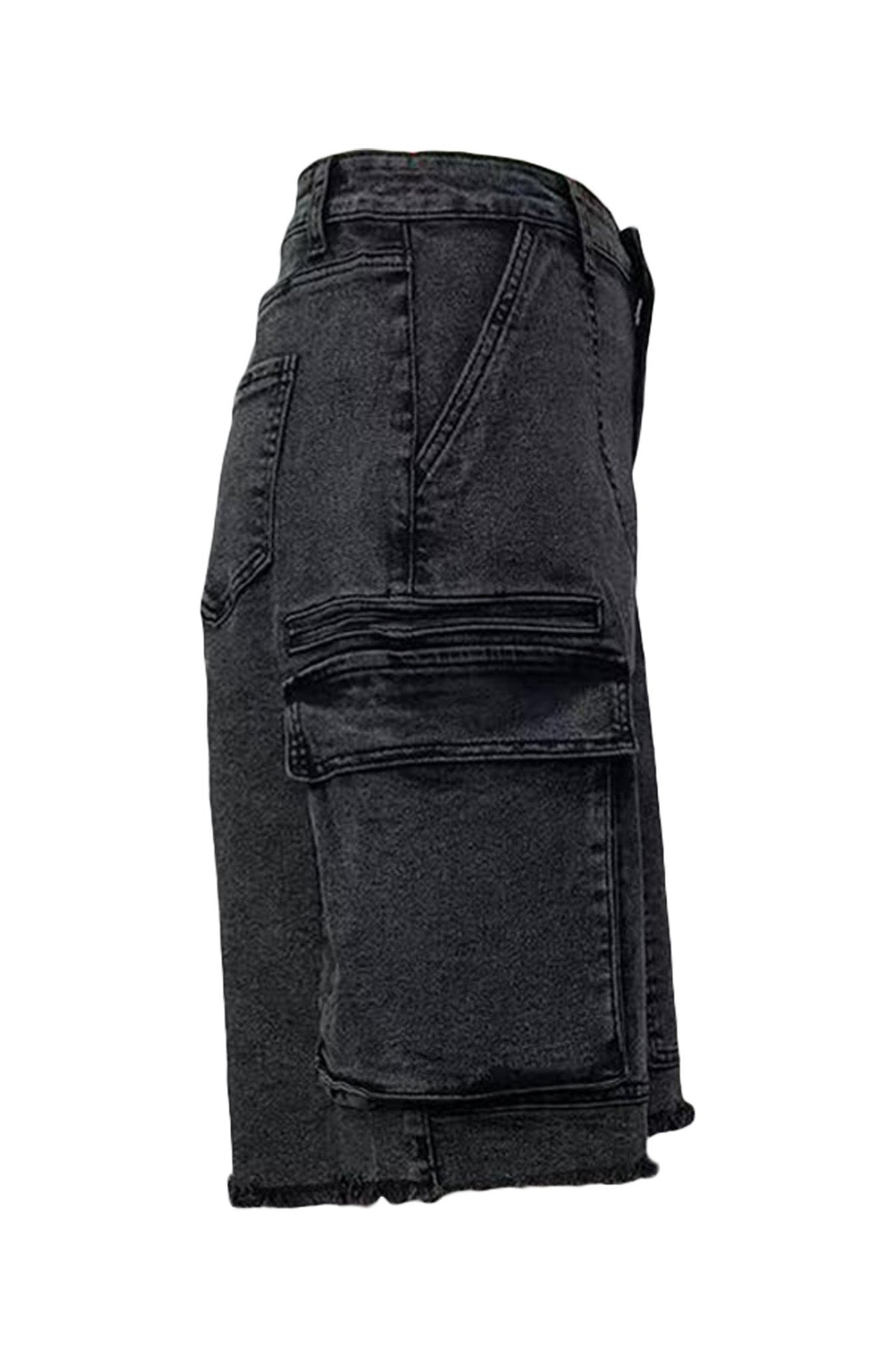 Vintage Wash Raw Hem Denim Cargo Jorts Lavish Daily