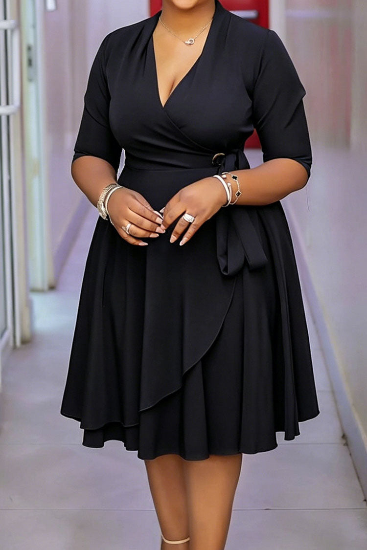 Plus Size Faux Wrap A-Line Dress Lavish Daily