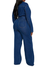 Stretch Flare Leg Long Sleeve Denim Jumpsuit Lavish Daily