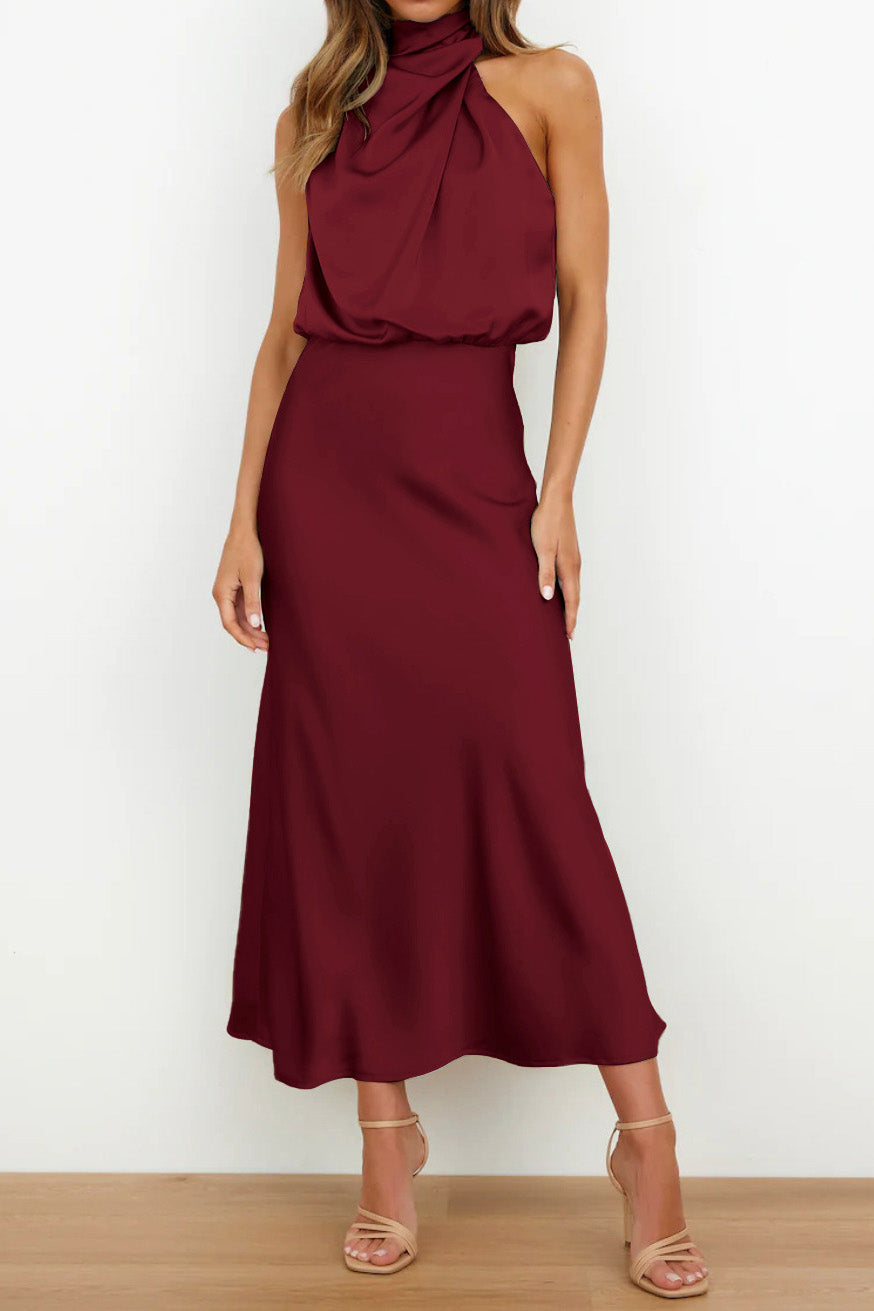 Satin Mock-Neck Slip Dress Lavish Daily