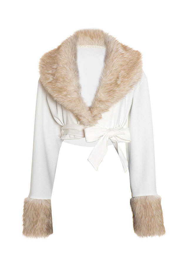 Furry Trim Belted Jacket Lavish Daily