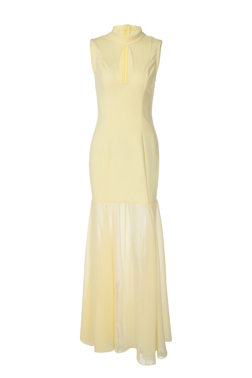 Sleeveless Cutout Chiffon Patchwork Maxi Dress Lavish Daily