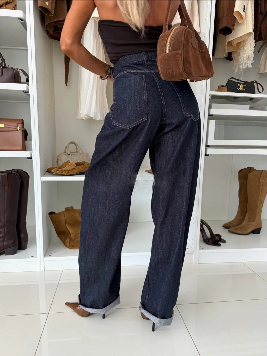 High-Waisted Wide-Leg Washed Jeans Lavish Daily