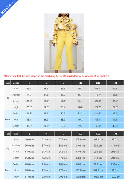 Floral Printing Blouse Solid Color Pants Set Lavish Daily