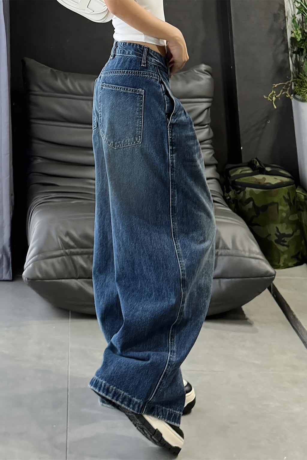 Plus Size Baggy Folded Wide Leg Jeans Lavish Daily