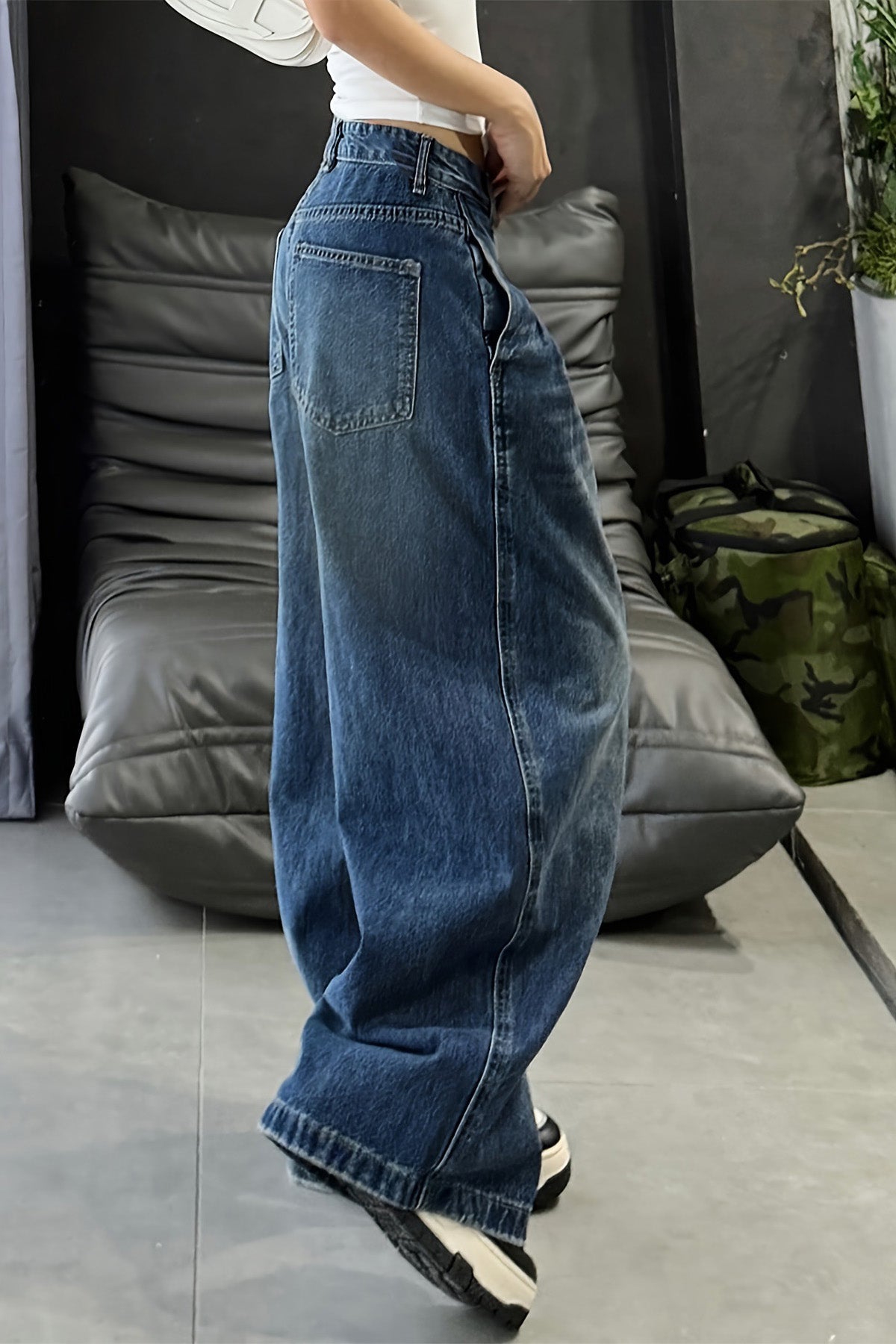 Plus Size Baggy Folded Wide Leg Jeans Lavish Daily