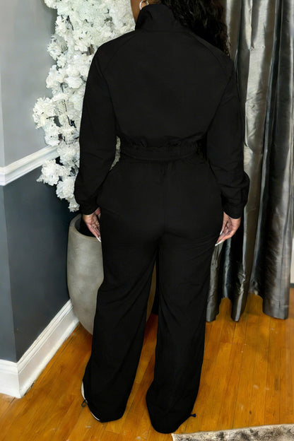 Zip-Front Piped Top & Wide-Leg Pants Set Lavish Daily