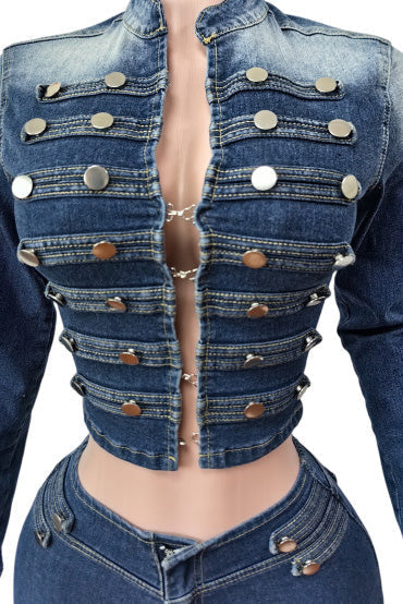 Military Denim Jacket & Shorts Set Lavish Daily