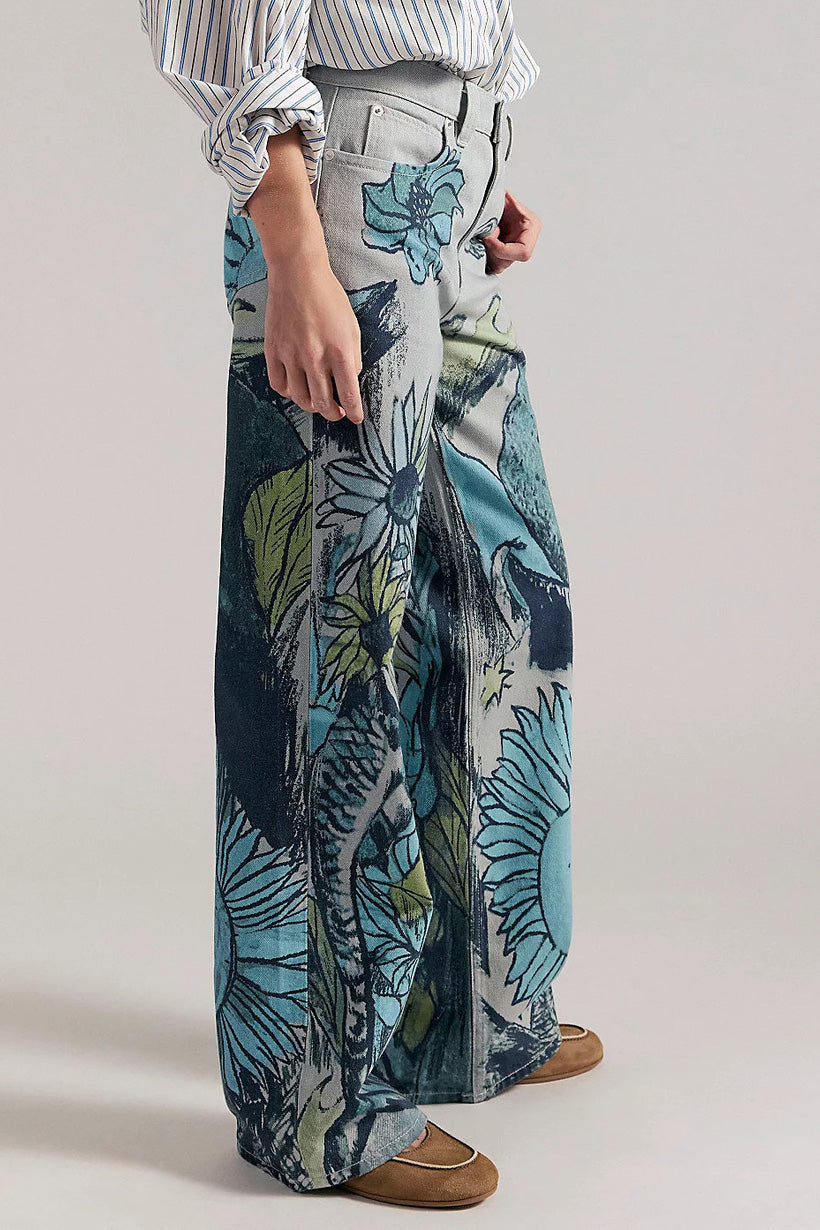 High-Waisted Statement Print Wide Leg Jeans Lavish Daily
