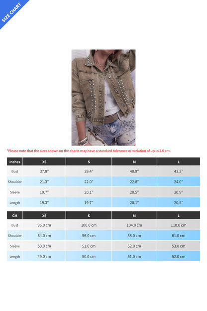 Rivet Studded Pocketed Denim Jacket Lavish Daily