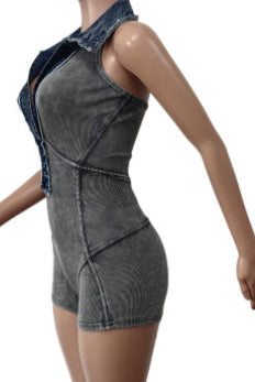 Washed Sleeveless Rompers Lavish Daily