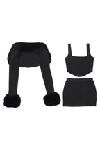 Crop Faux Fur Blouse & Corset 3 Piece Set LavishDaily