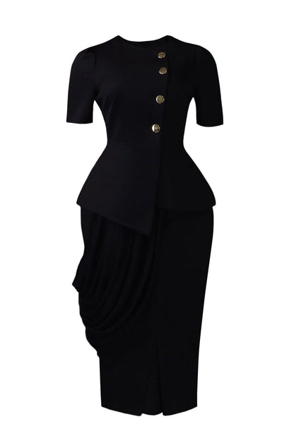 Asymmetrical Button Peplum Skirt Set Lavish Daily