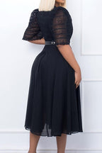 Square Neckline Lace Sleeve Midi Party Dress Lavish Daily