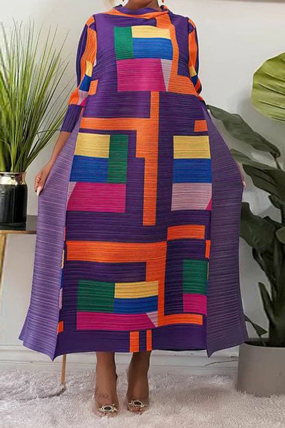 Abstract Print Pleated A Line Midi Dress Lavish Daily