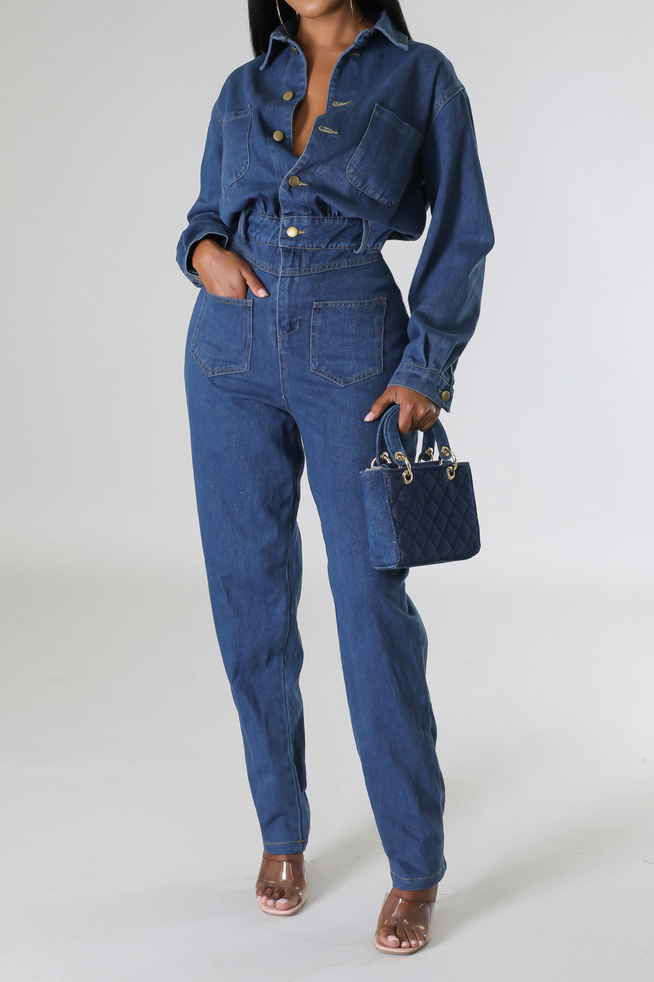 Stretch Denim Slim Fit Jumpsuit Lavish Daily
