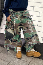 Camo Double Waist Ripped Jeans LavishDaily