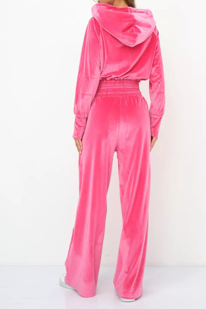 Velvet Hooded Zip Sweatshirt & Pants Set Lavish Daily
