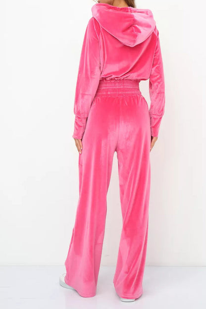 Velvet Hooded Zip Sweatshirt & Pants Set Lavish Daily