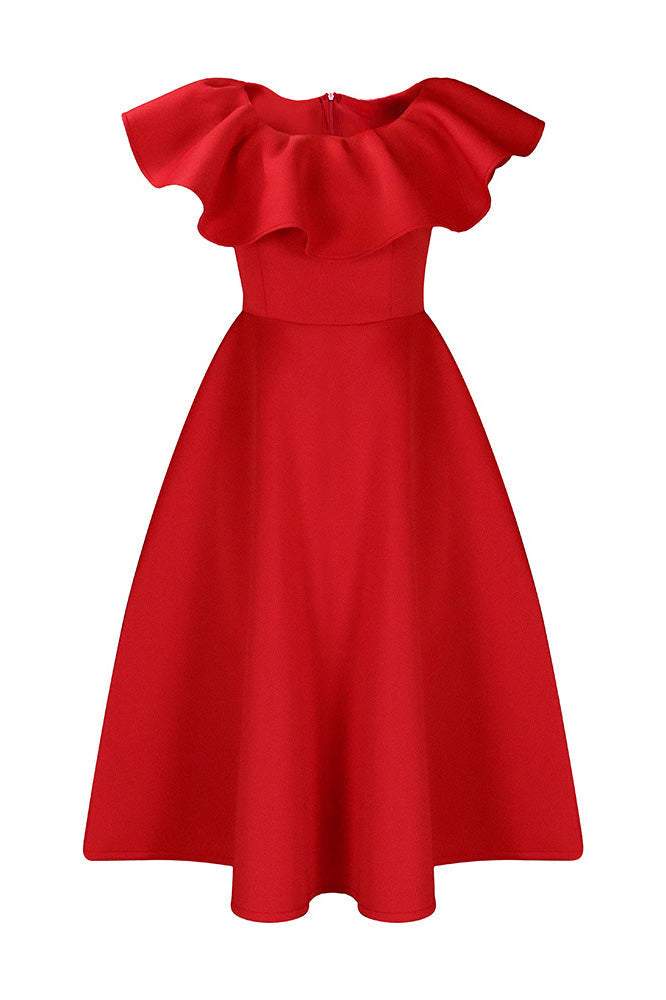 Ruffle Trim Short Sleeve A Line Dress Lavish Daily