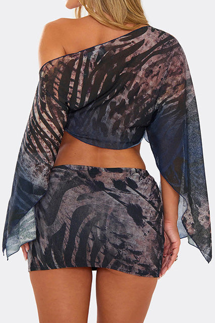 Abstract Sheer 2-Piece Mini Skirt Set Lavish Daily