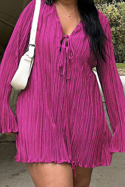 Plus Size Pleated Tie-Front Mini Dress Lavish Daily