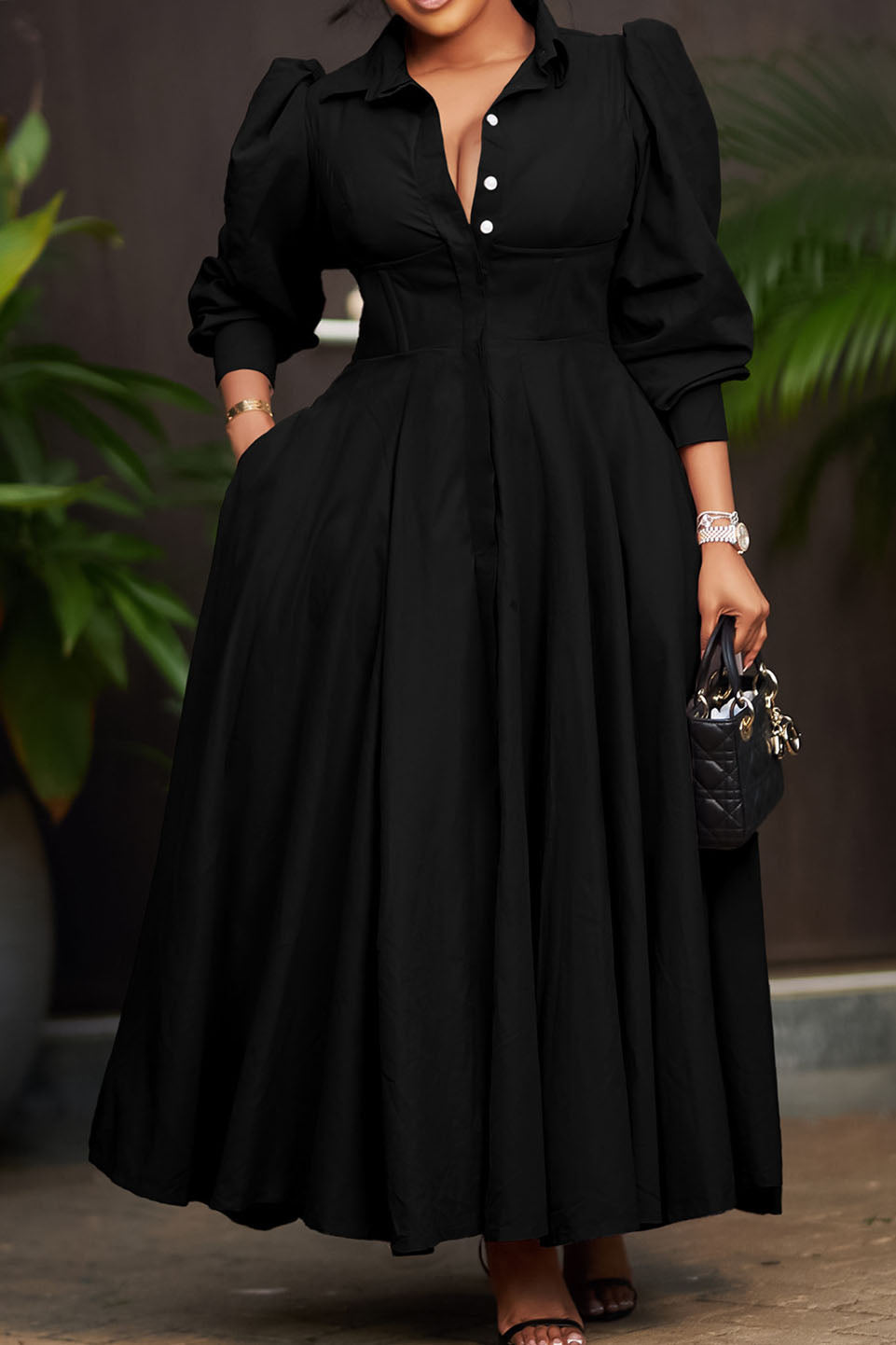 Long Sleeve Flared Maxi Dress Lavish Daily