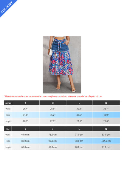 Frayed Denim Patchwork Boho Midi Skirt Lavish Daily
