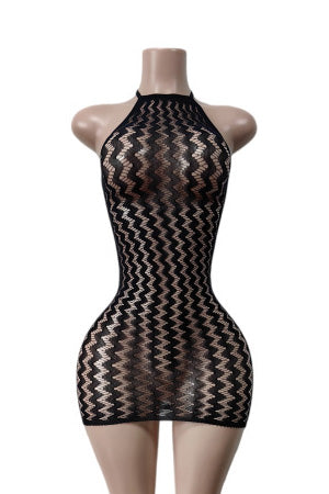 Sheer Zig-Zag Halter Bodycon Mini Dress Lavish Daily