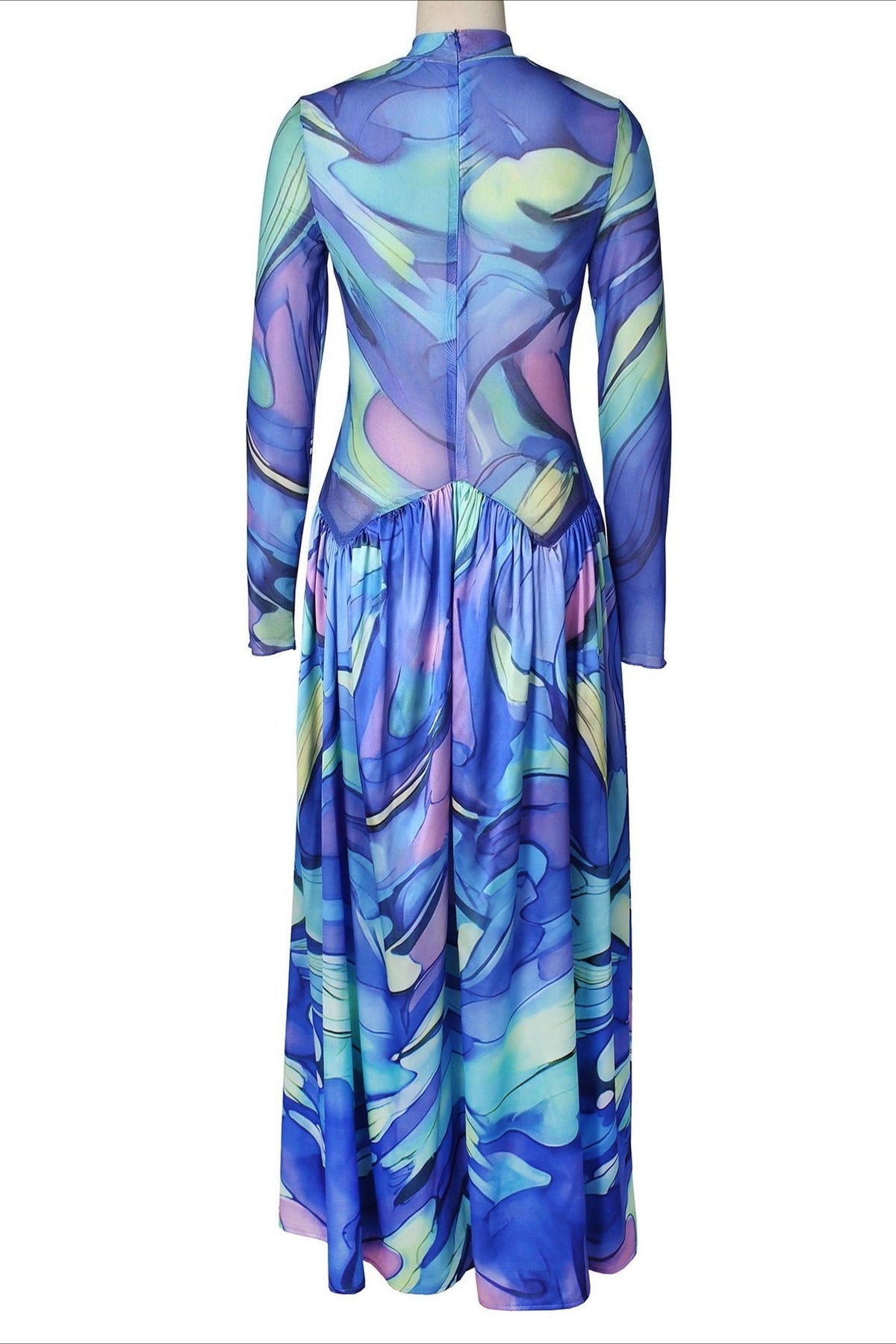 Mock Neck Mesh Floral Maxi Dress Lavish Daily