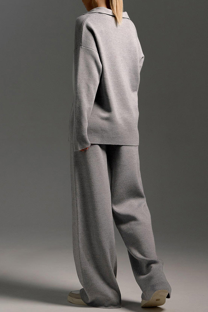2-Piece Knit Polo & Wide-Leg Lounge Set Lavish Daily