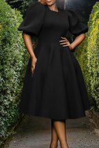 Round Neck Sleeve Slim Waist Swing A-Line Dress Lavish Daily